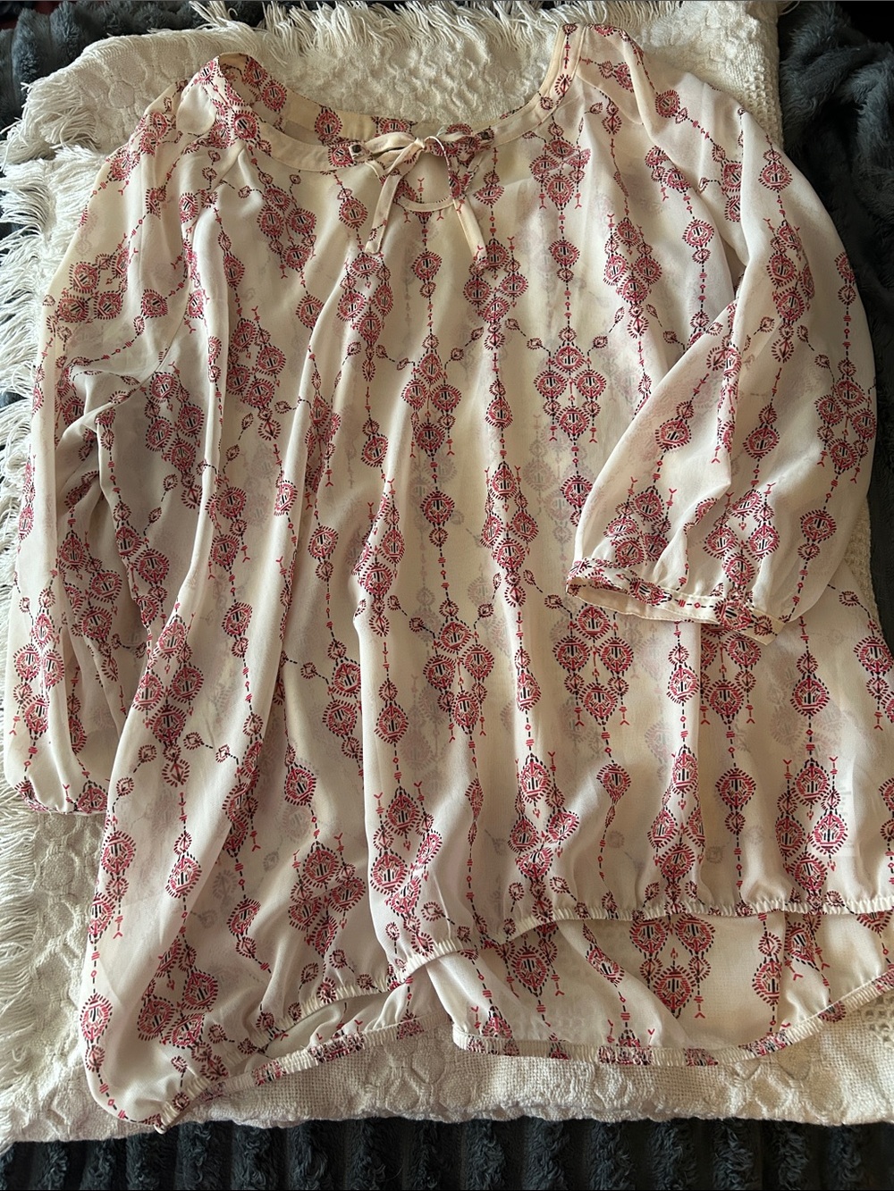 Ricki's Cream Blouse with Red Print